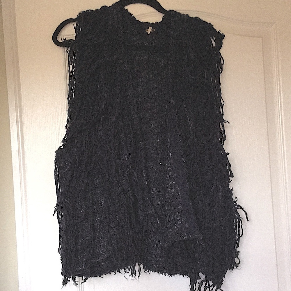 free people RARE a vintage  shag vest s 0 2 blue small